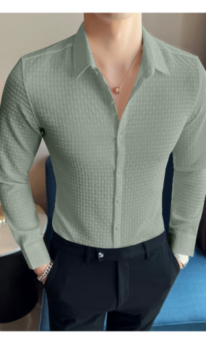 Light Green Check Textured Premium Shirt