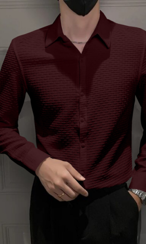 Burnt Maroon Textured Premium Shirt