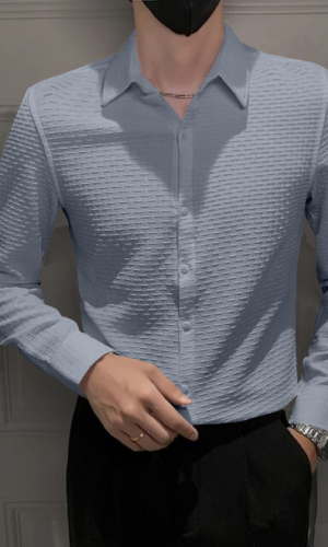 Pastel Blue Textured Premium Shirt