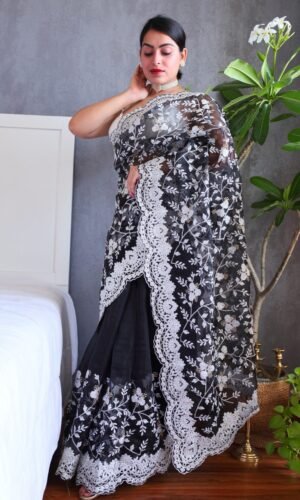 Organza Chikankari Embroidery Saree