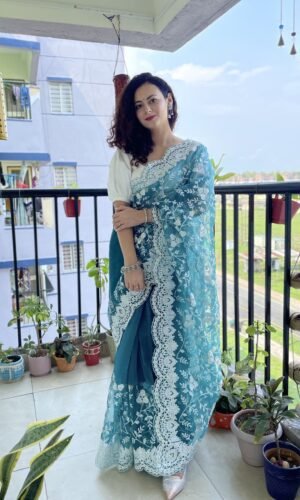 Organza Chikankari Embroidery Saree