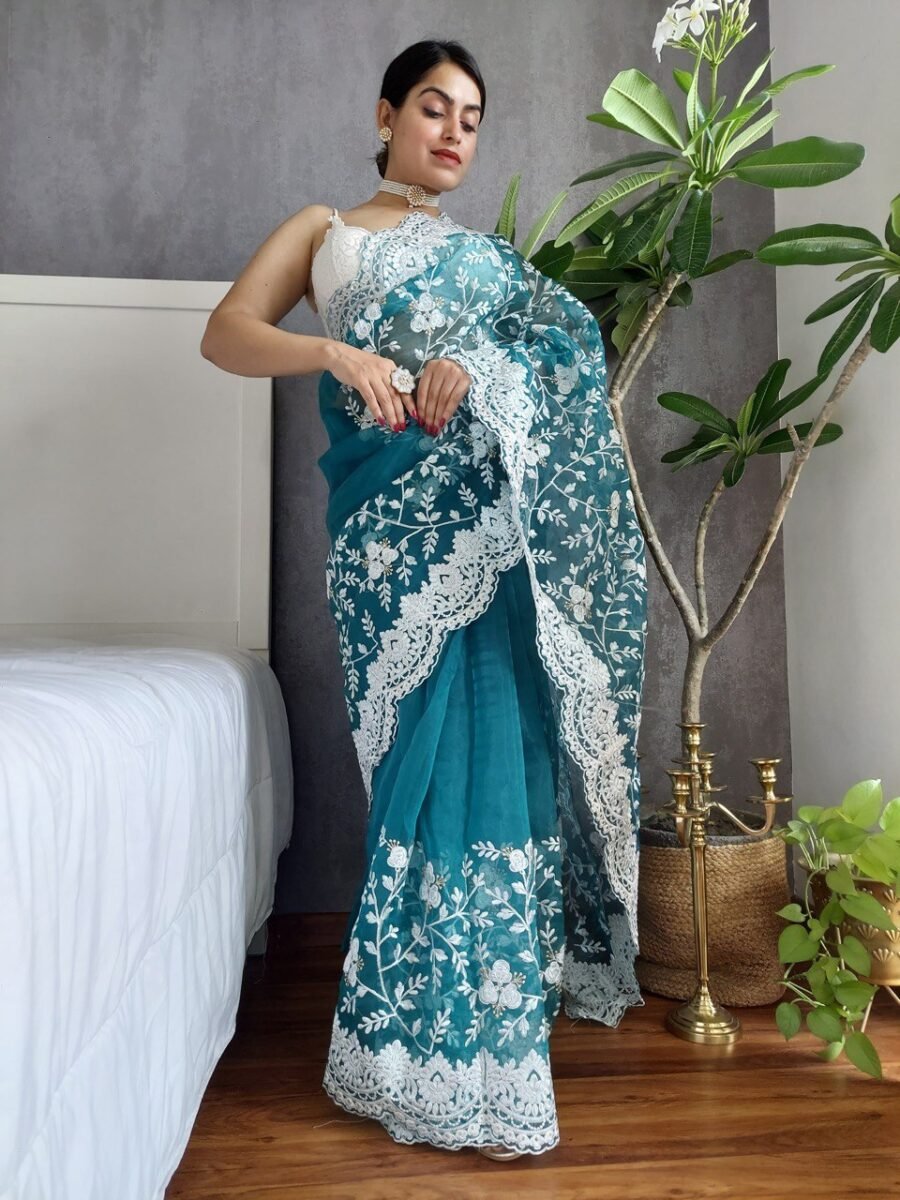 Organza Chikankari Embroidery Saree