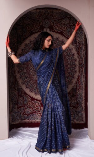 Midnight Blue Soft Silk Bandhani Saree