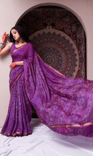 Rich Burgundy Wine Soft Silk Bandhani Saree