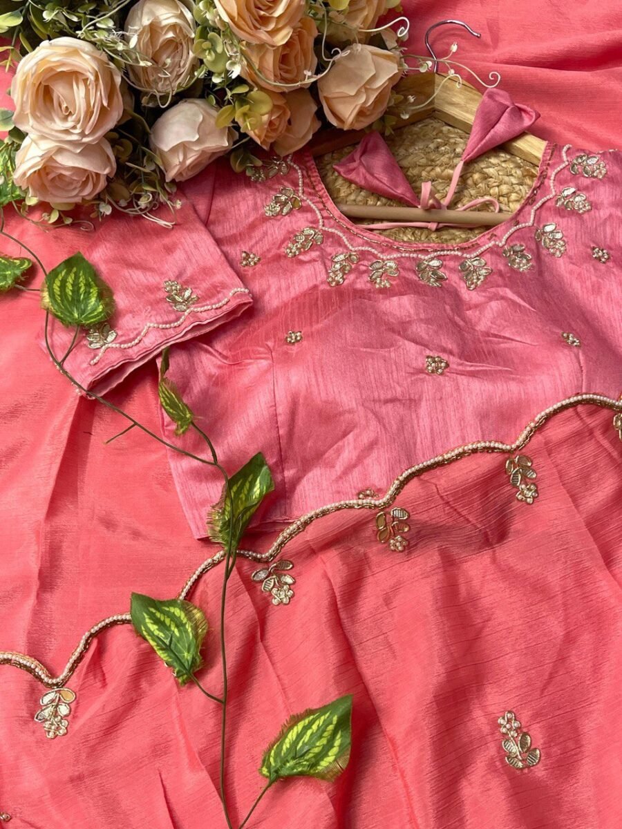 Pure Viscose Chinnon Fabric Handwork Saree With Ready Made Blouse