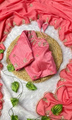 Pure Viscose Chinnon Fabric Handwork Saree With Ready Made Blouse