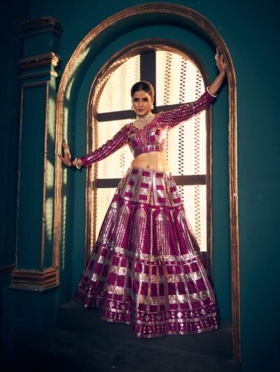 Women's Timo Silk Fabric Beautiful 3mm & 5mm Rainbow Shade lehenga.