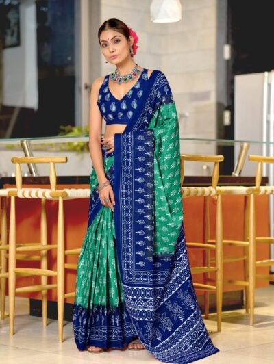 Pure Cotton Bagru Print Sarees 100% Cotton