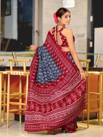 Pure Cotton Bagru Print Sarees 100% Cotton