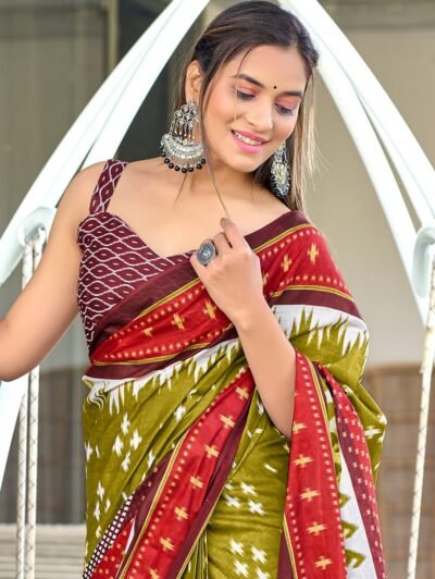 Ikkat Printed Pure Mul Mul Cotton Sarees