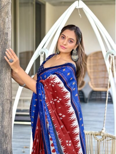 Ikkat Printed Pure Mul Mul Cotton Sarees